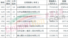 中國(guó)收入最高的7家水泥集團(tuán)榮登水泥《財(cái)富》500強(qiáng)!